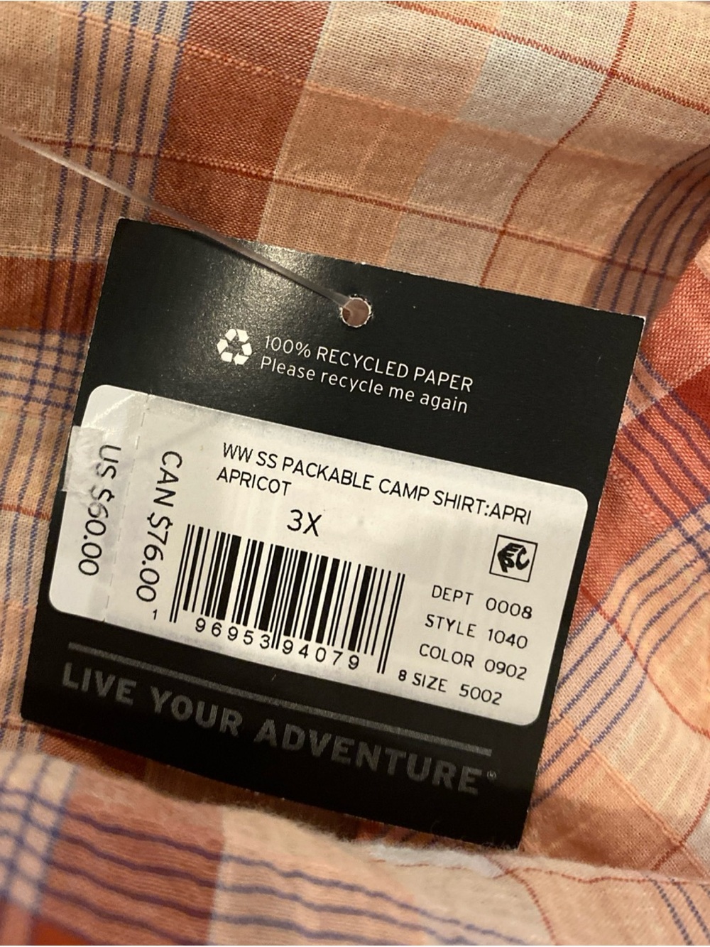 Eddie Bauer Women’s Plaid Apricot Packable Camp Shirt NWT - Picture 6 of 7